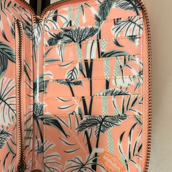 Peach Tropical Leaf Print Wristlet - Picture 4 of 6